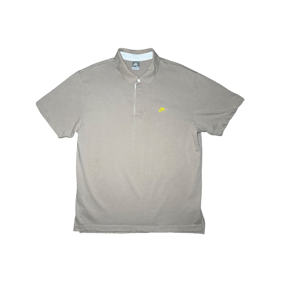 Nike Polo Shirt Men Size XXL Khaki Short Sleeve Yellow Embroidered Logo